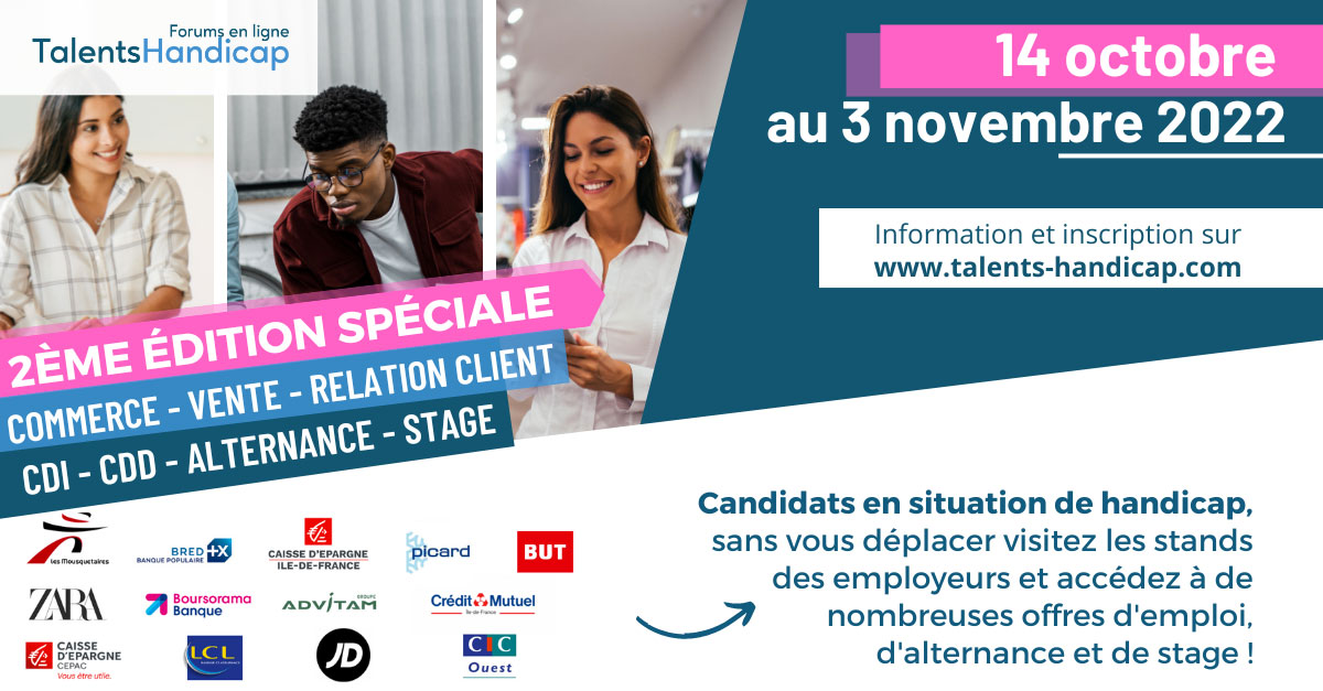 Forum en ligne Talents Handicap spécial Commerce & Vente du 14 octobre au 3 novembre 2022